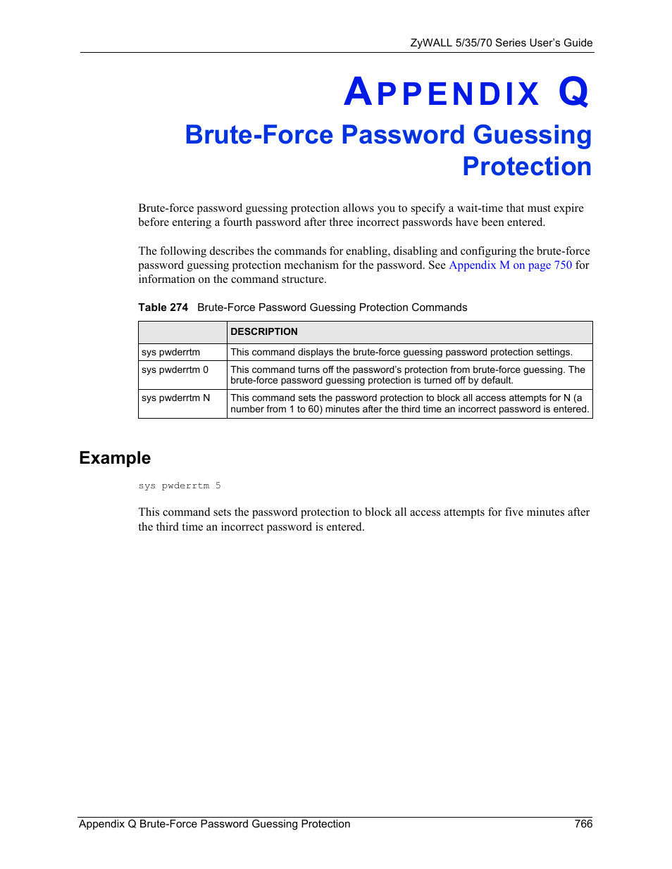 Q. brute-force password guessing protection, Example, Brute-force password guessing protection | ZyXEL Communications Internet Security Appliance ZyWALL5UTM 4.0 User Manual | Page 766 / 803