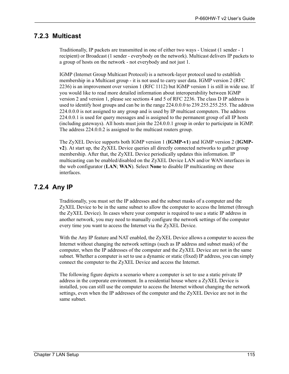 3 multicast, 4 any ip, 3 multicast 7.2.4 any ip | ZyXEL Communications P-660HW-T v2 User Manual | Page 115 / 351