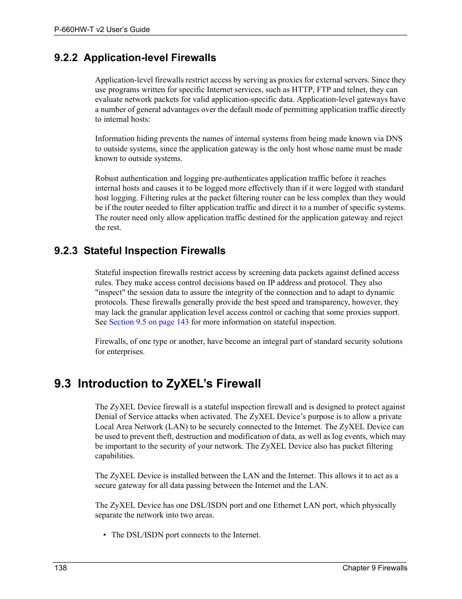 2 application-level firewalls, 3 stateful inspection firewalls, 3 introduction to zyxel’s firewall | ZyXEL Communications P-660HW-T v2 User Manual | Page 138 / 351