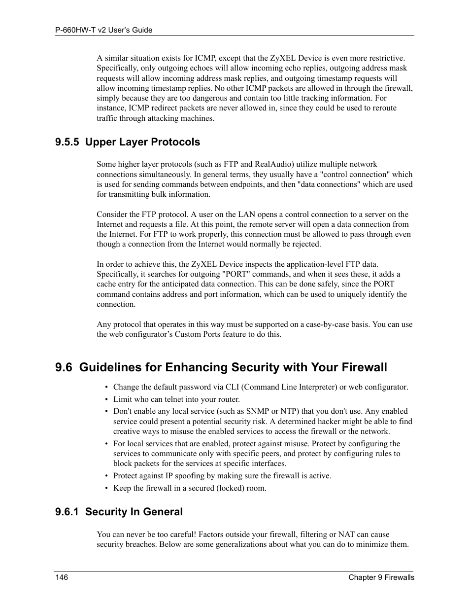 5 upper layer protocols, 1 security in general | ZyXEL Communications P-660HW-T v2 User Manual | Page 146 / 351
