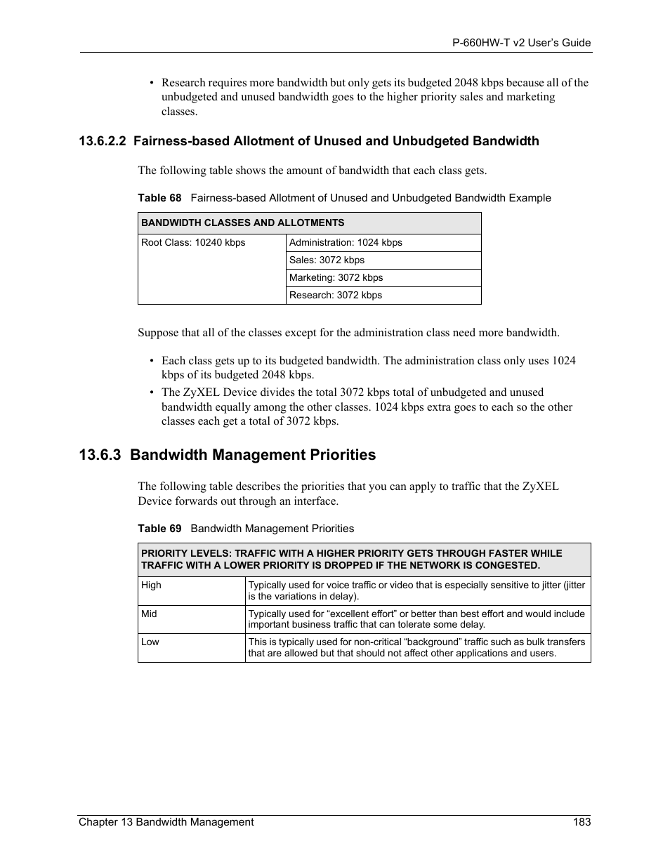 3 bandwidth management priorities | ZyXEL Communications P-660HW-T v2 User Manual | Page 183 / 351