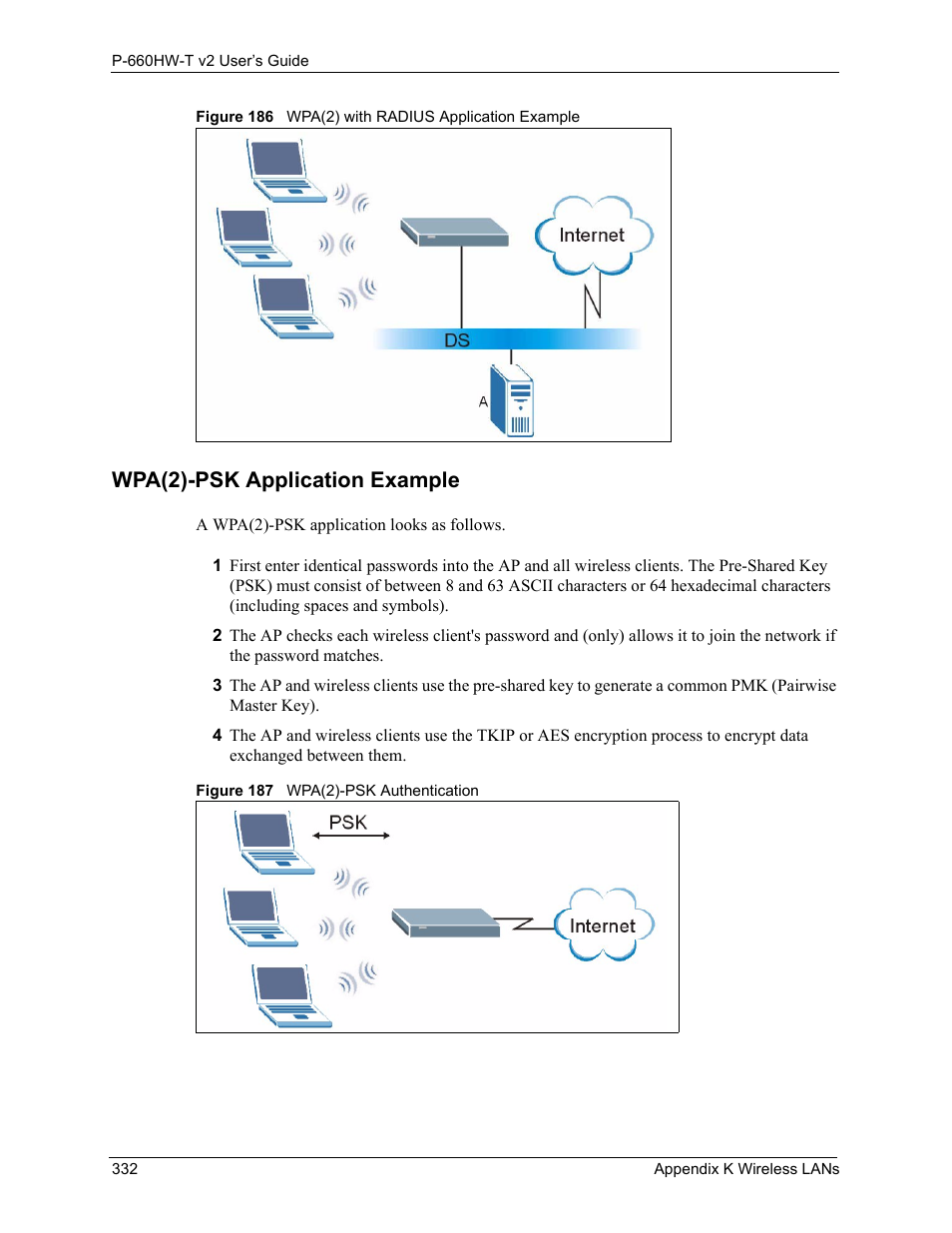 Wpa(2)-psk application example | ZyXEL Communications P-660HW-T v2 User Manual | Page 332 / 351