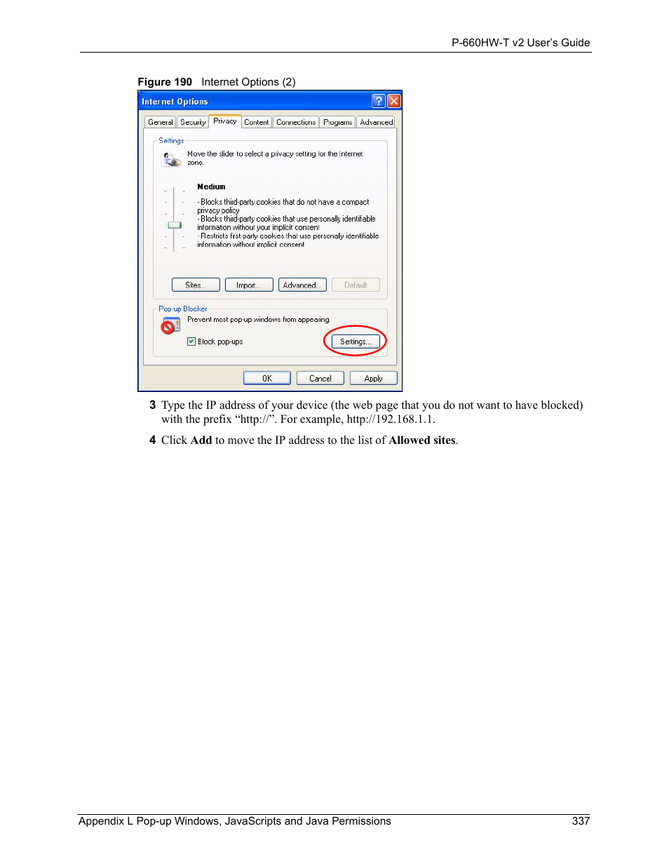 Figure 190 internet options (2) | ZyXEL Communications P-660HW-T v2 User Manual | Page 337 / 351