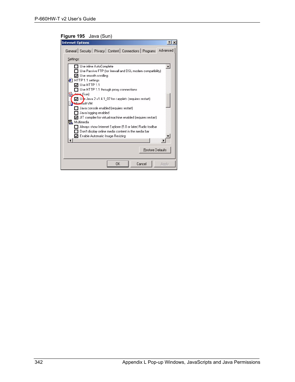 Figure 195 java (sun) | ZyXEL Communications P-660HW-T v2 User Manual | Page 342 / 351