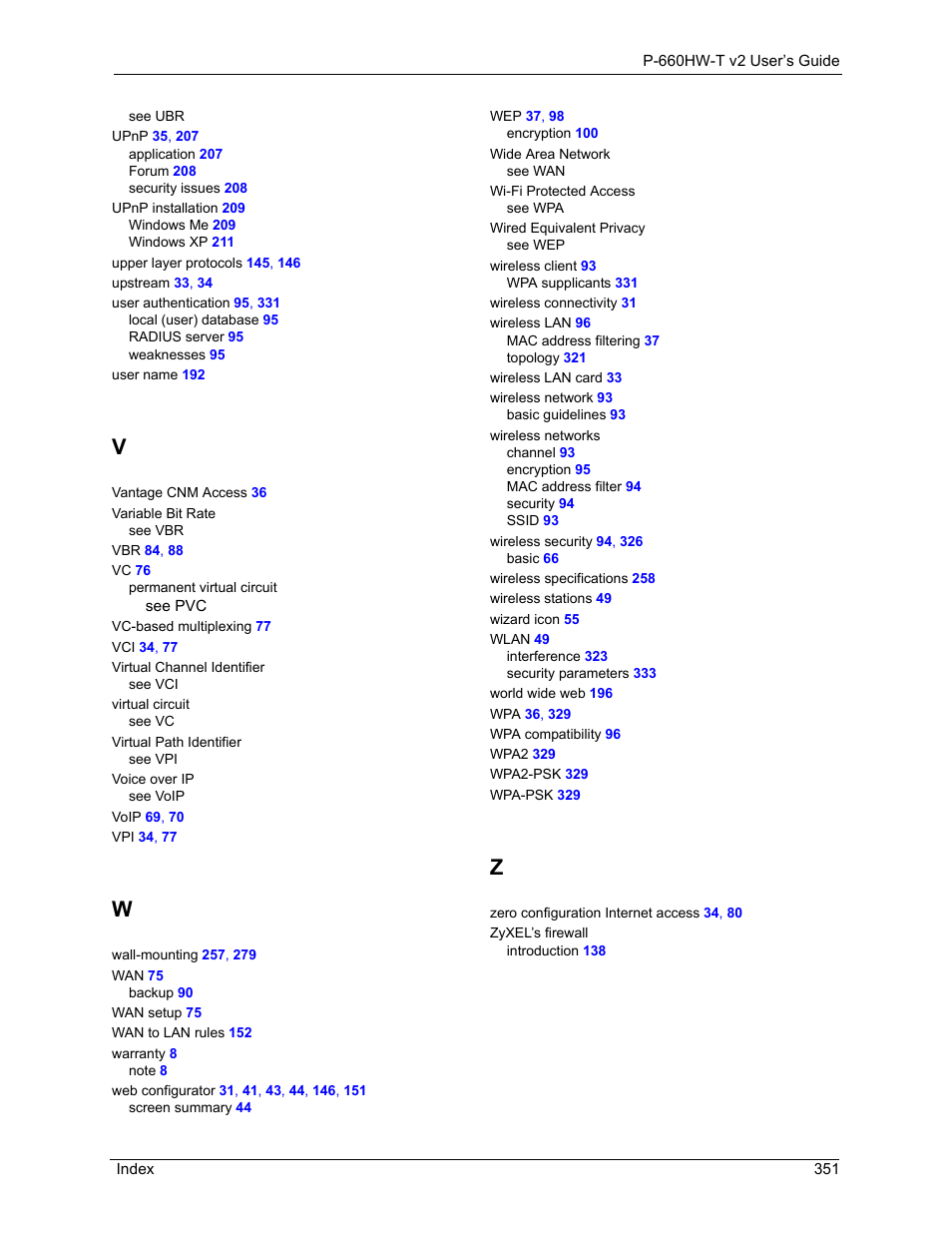 ZyXEL Communications P-660HW-T v2 User Manual | Page 351 / 351