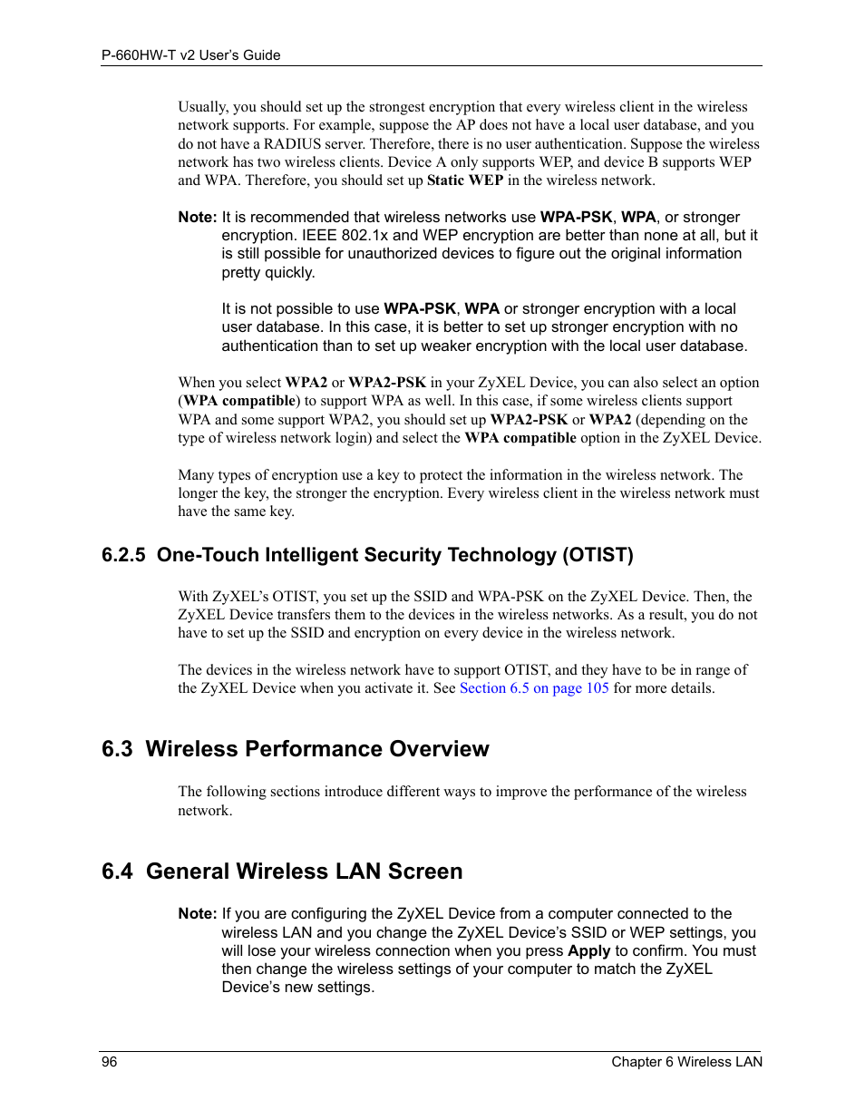 3 wireless performance overview, 4 general wireless lan screen | ZyXEL Communications P-660HW-T v2 User Manual | Page 96 / 351