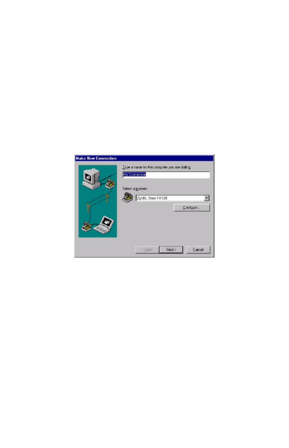 Configuring windows 95 dial-up networking | ZyXEL Communications Omni TA128 User Manual | Page 43 / 173