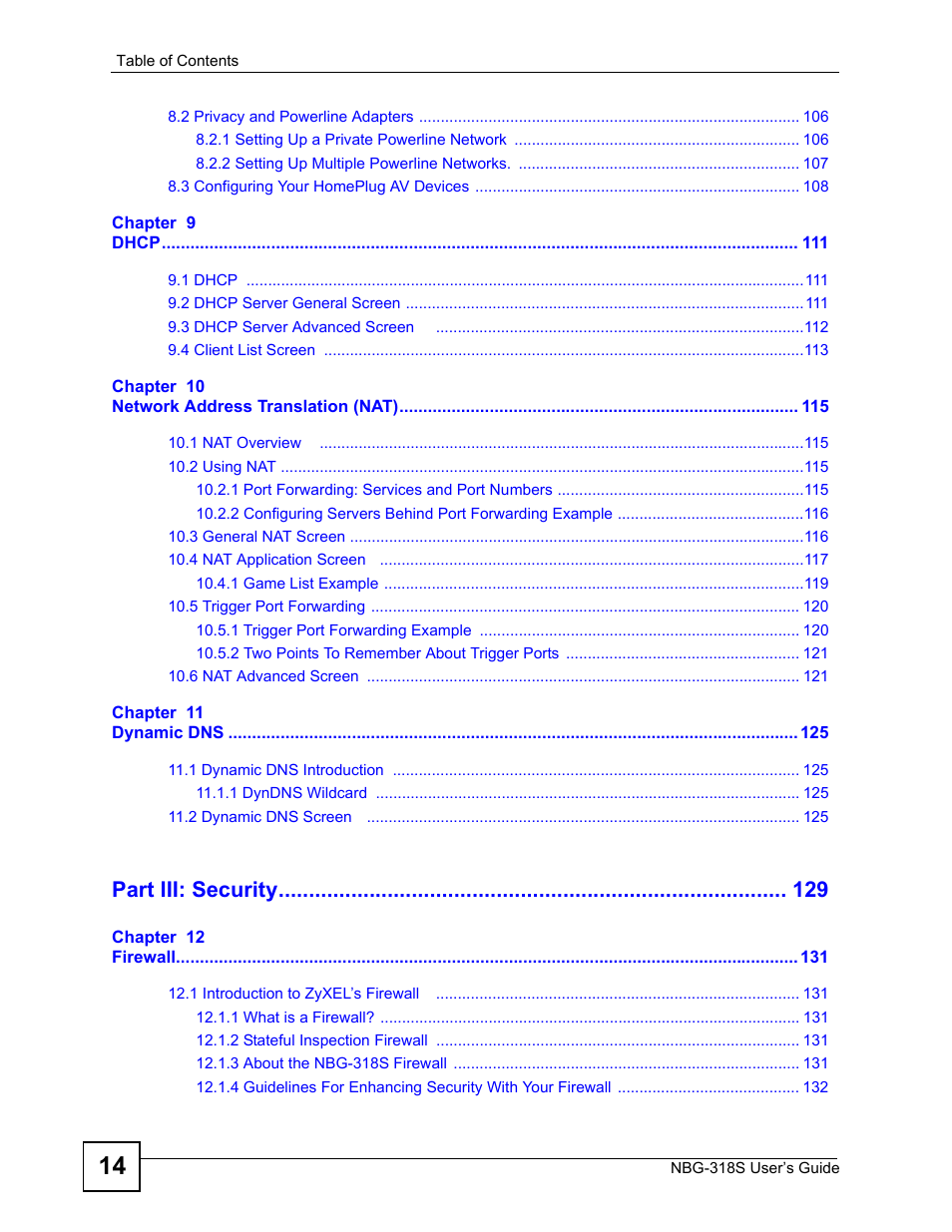 Part iii: security | ZyXEL Communications NBG-318S User Manual | Page 14 / 286