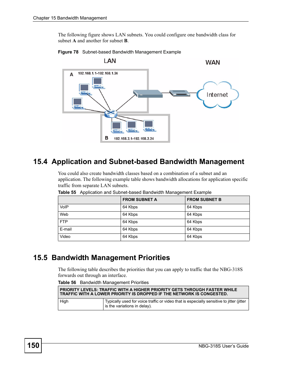 5 bandwidth management priorities | ZyXEL Communications NBG-318S User Manual | Page 150 / 286