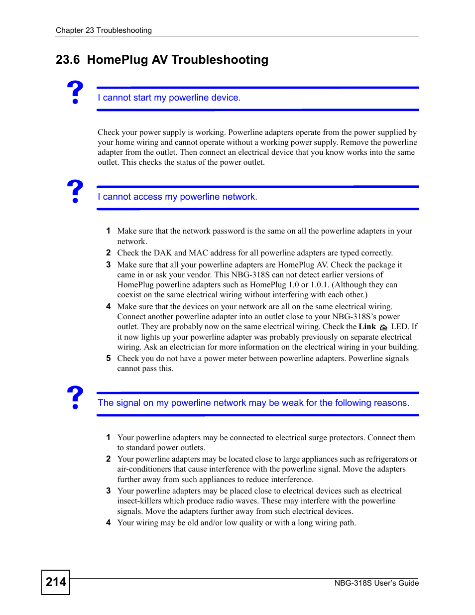 6 homeplug av troubleshooting, Homeplug av troubleshooting | ZyXEL Communications NBG-318S User Manual | Page 214 / 286