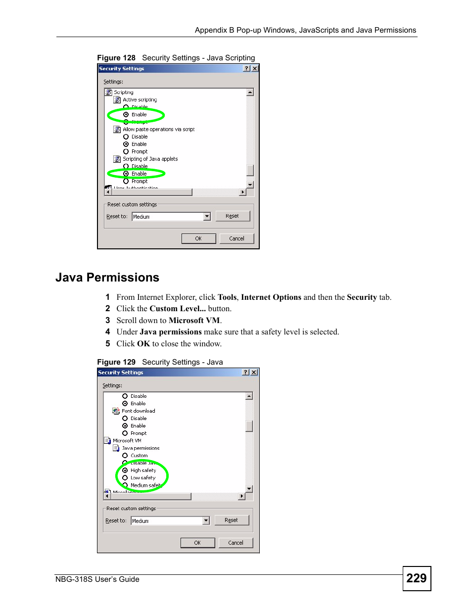 Java permissions | ZyXEL Communications NBG-318S User Manual | Page 229 / 286