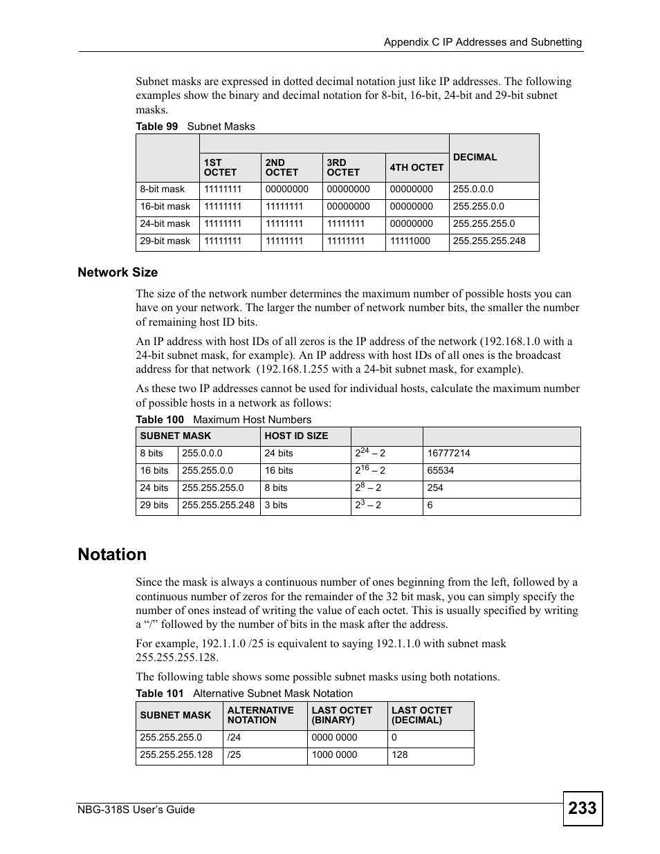 Network size, Notation | ZyXEL Communications NBG-318S User Manual | Page 233 / 286