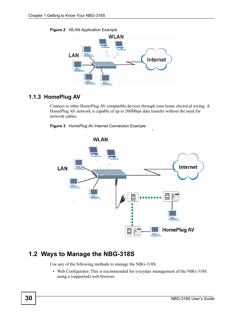 3 homeplug av, 2 ways to manage the nbg-318s | ZyXEL Communications NBG-318S User Manual | Page 30 / 286