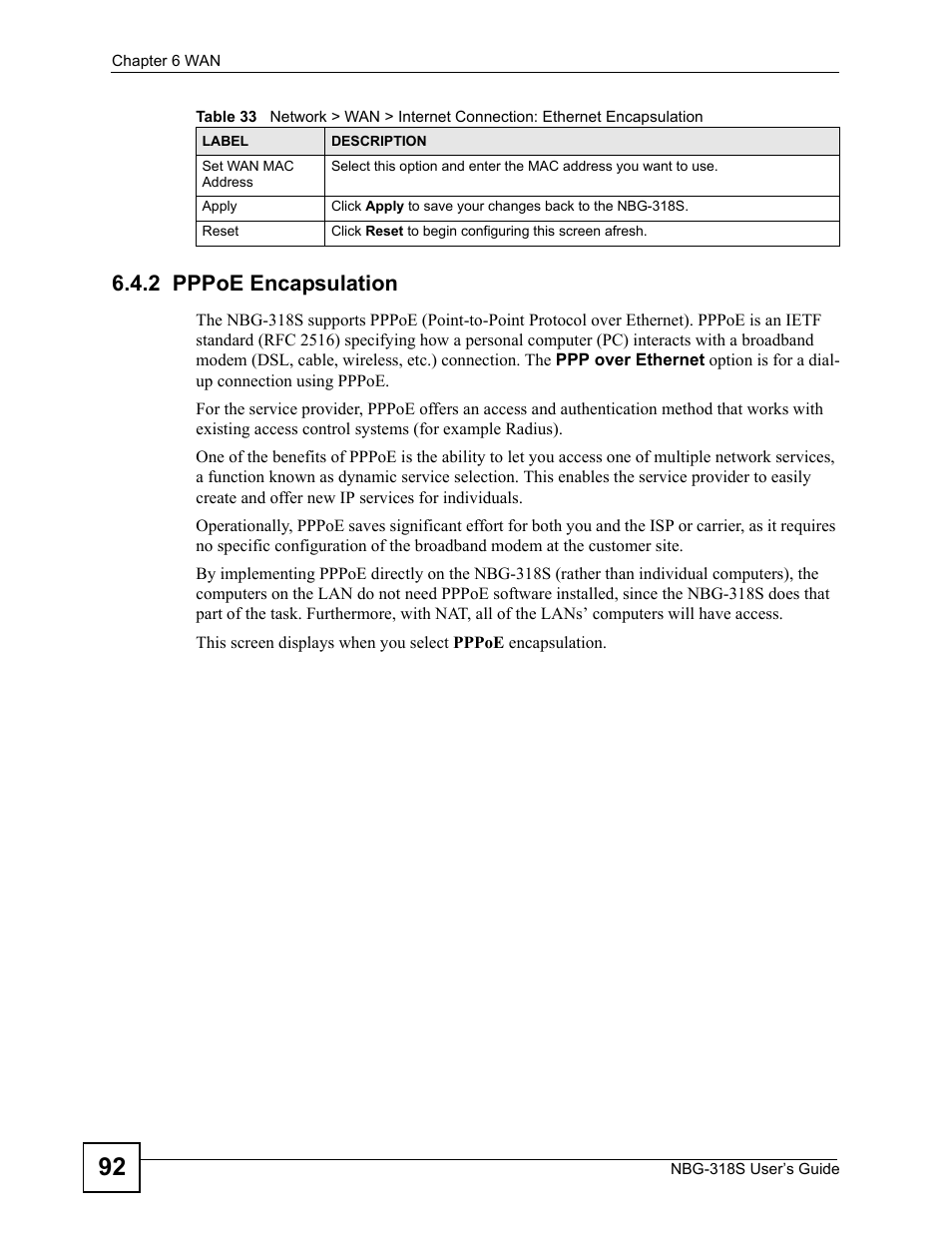 2 pppoe encapsulation | ZyXEL Communications NBG-318S User Manual | Page 92 / 286