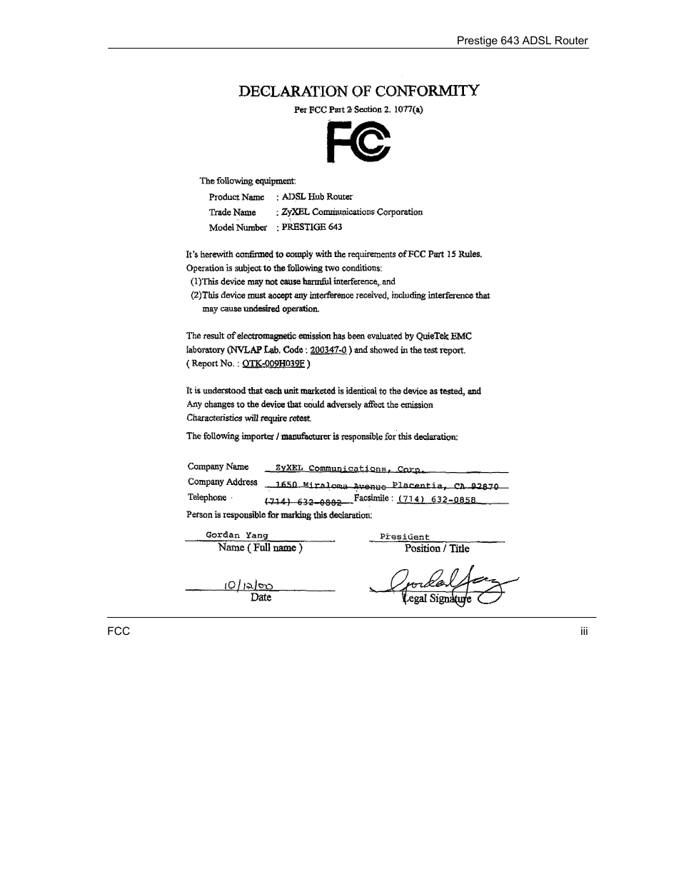 ZyXEL Communications Prestige 643 User Manual | Page 3 / 179
