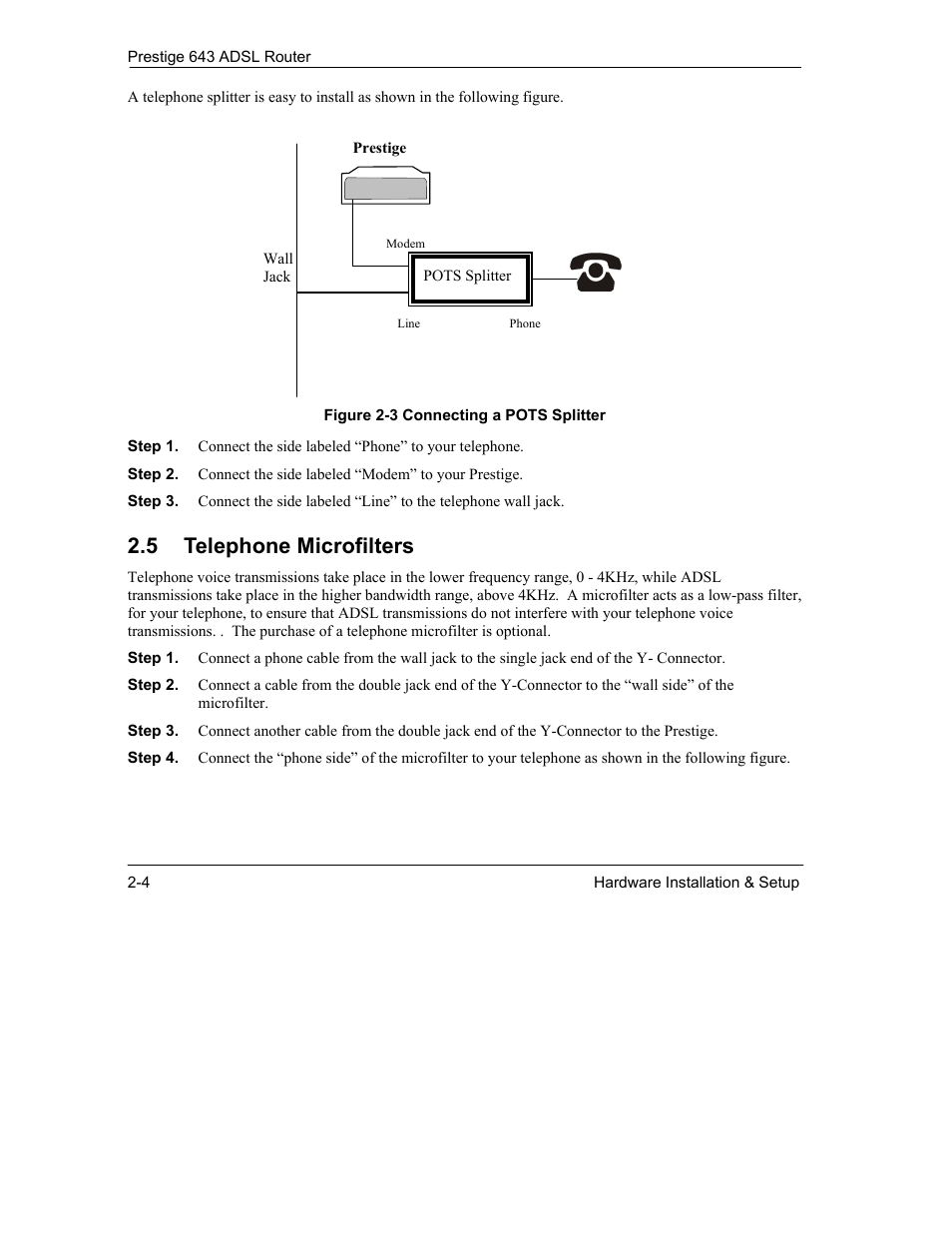 5 telephone microfilters | ZyXEL Communications Prestige 643 User Manual | Page 34 / 179
