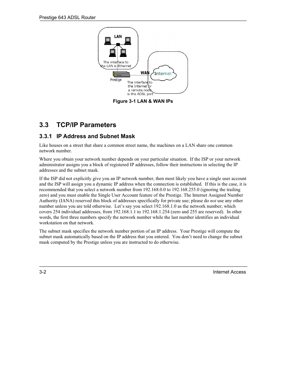 3 tcp/ip parameters | ZyXEL Communications Prestige 643 User Manual | Page 44 / 179