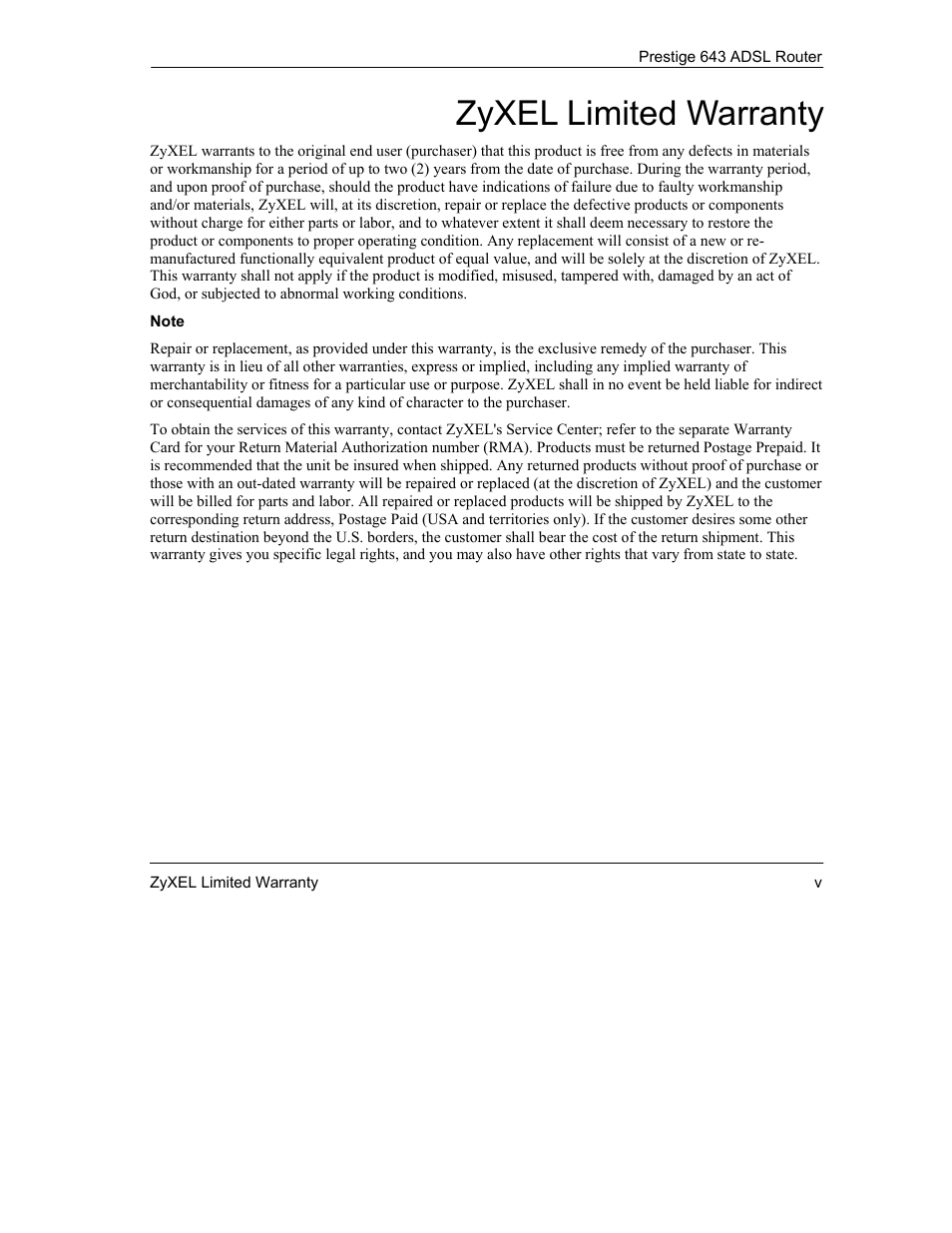 Zyxel limited warranty | ZyXEL Communications Prestige 643 User Manual | Page 5 / 179