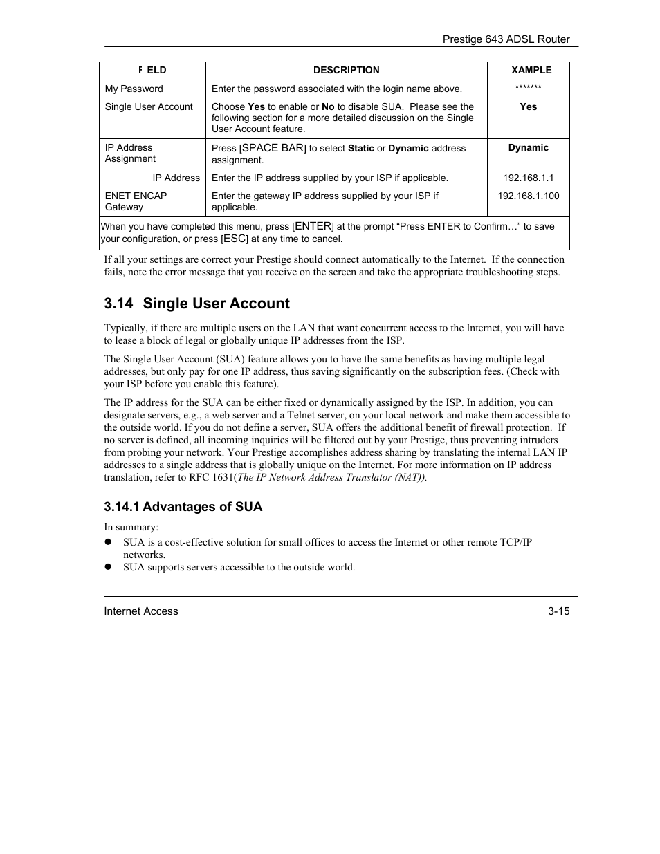 14 single user account | ZyXEL Communications Prestige 643 User Manual | Page 57 / 179