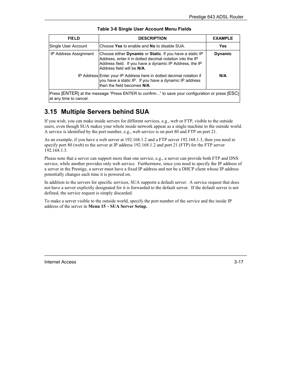 15 multiple servers behind sua | ZyXEL Communications Prestige 643 User Manual | Page 59 / 179