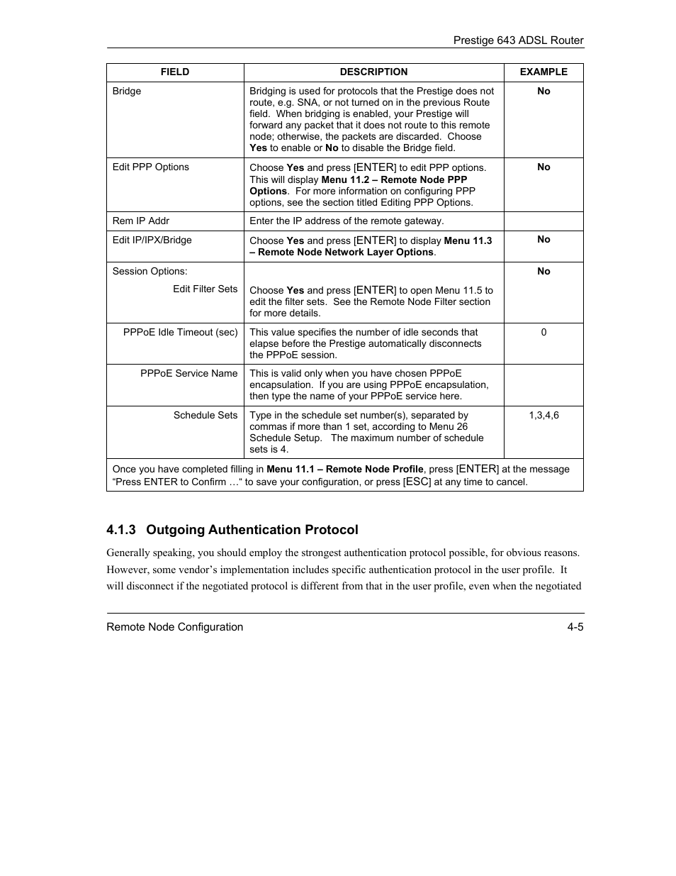3 outgoing authentication protocol | ZyXEL Communications Prestige 643 User Manual | Page 69 / 179