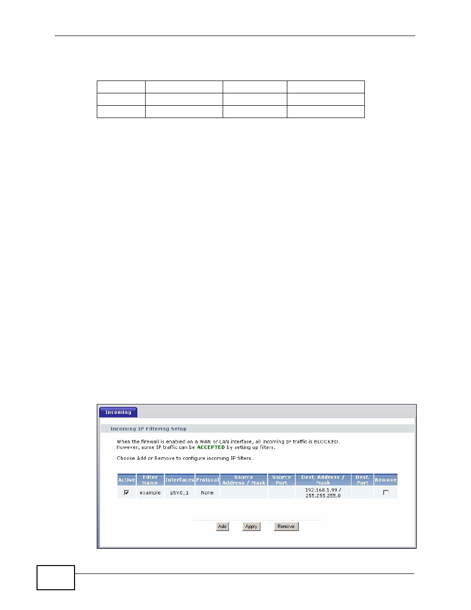 3 the incoming ip filtering screen | ZyXEL Communications Prestige P-870HW-51a v2 User Manual | Page 118 / 276