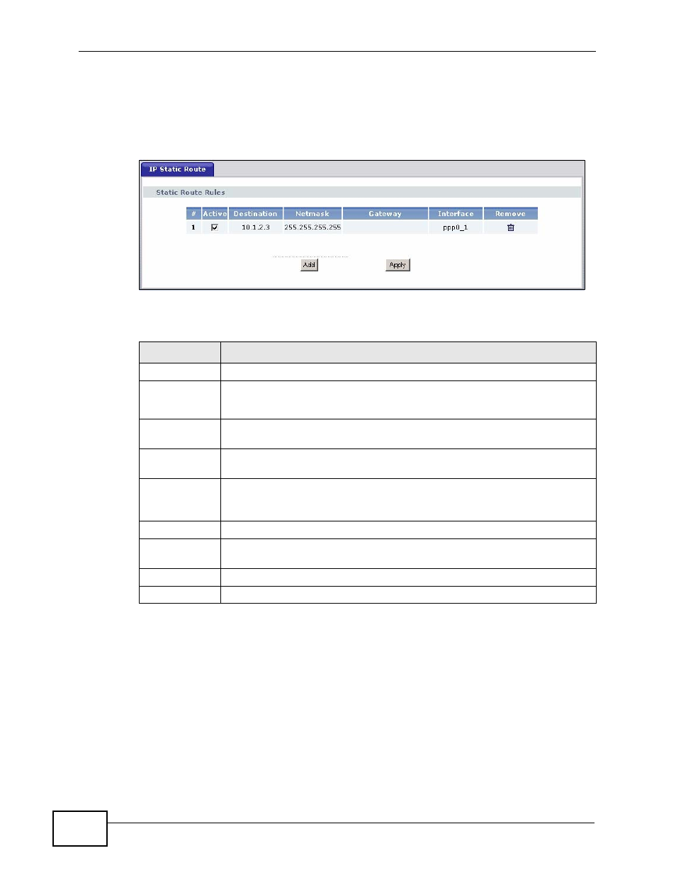 2 the static route screen | ZyXEL Communications Prestige P-870HW-51a v2 User Manual | Page 126 / 276