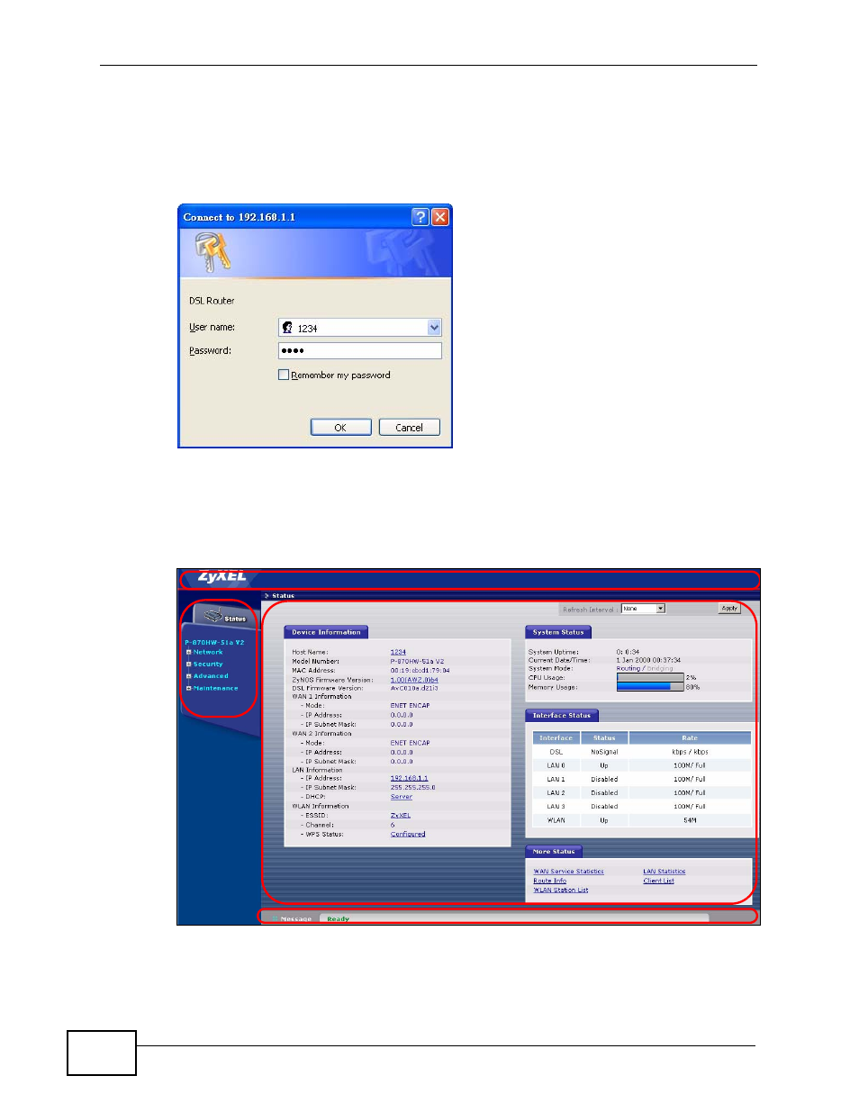 2 web configurator main screen, Ab c d | ZyXEL Communications Prestige P-870HW-51a v2 User Manual | Page 36 / 276