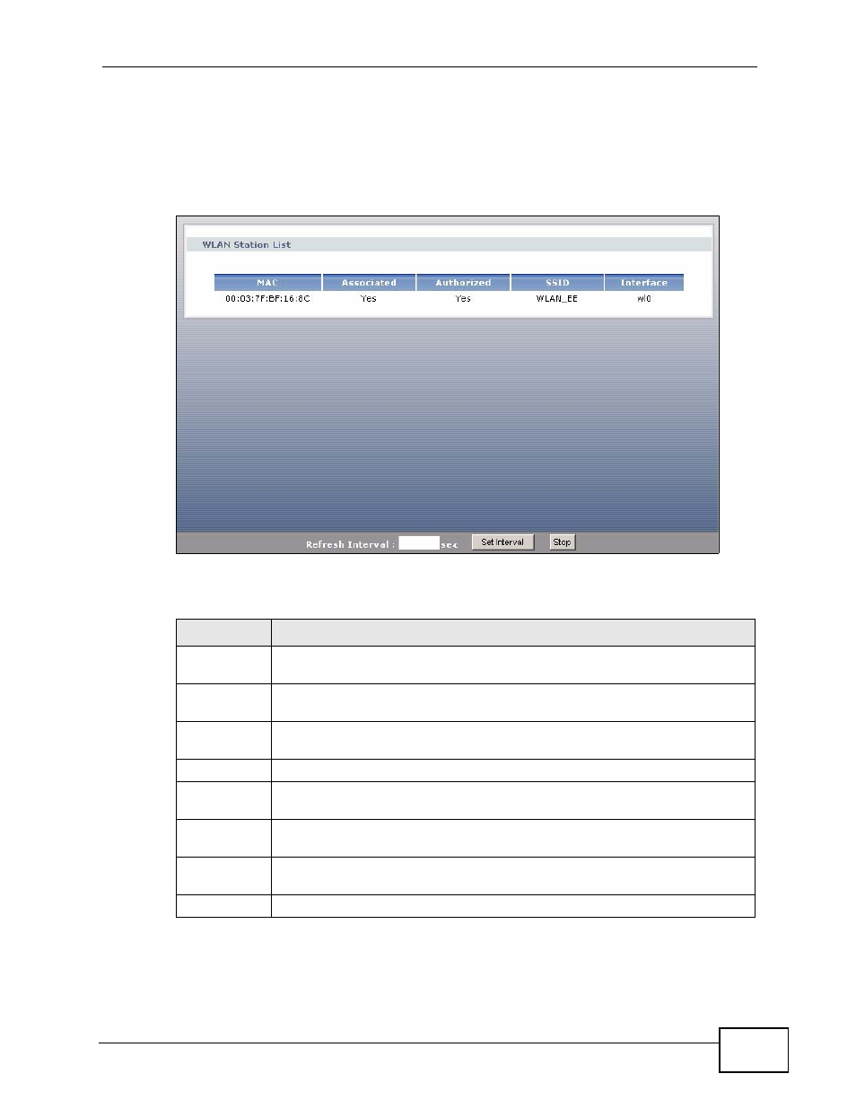 3 wlan station list, Section 4.1.3 | ZyXEL Communications Prestige P-870HW-51a v2 User Manual | Page 45 / 276