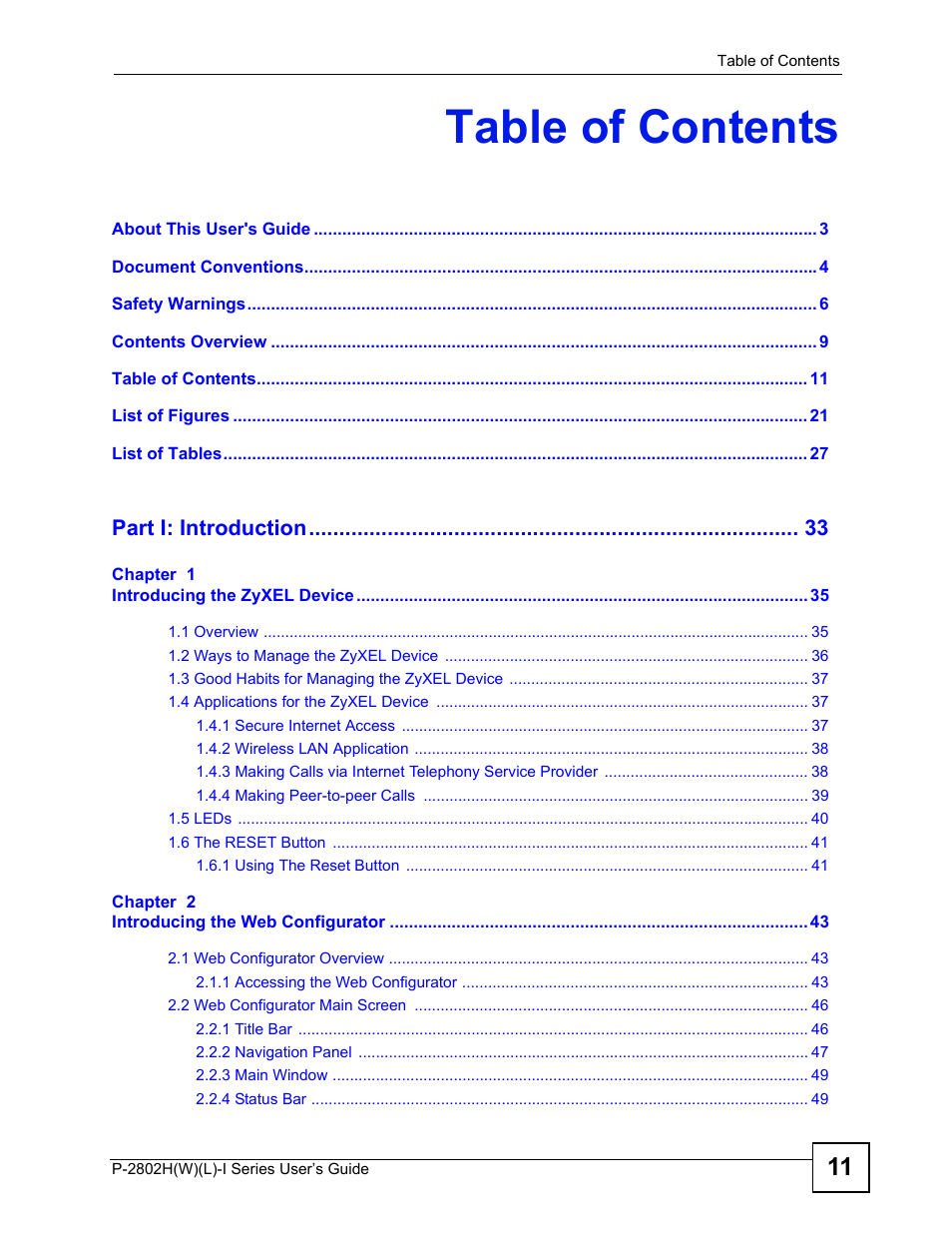 ZyXEL Communications P-2802H(W)(L)-I Series User Manual | Page 11 / 418