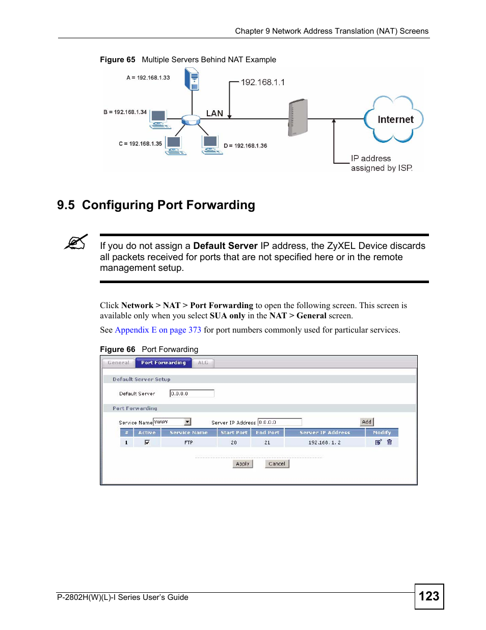 5 configuring port forwarding | ZyXEL Communications P-2802H(W)(L)-I Series User Manual | Page 123 / 418
