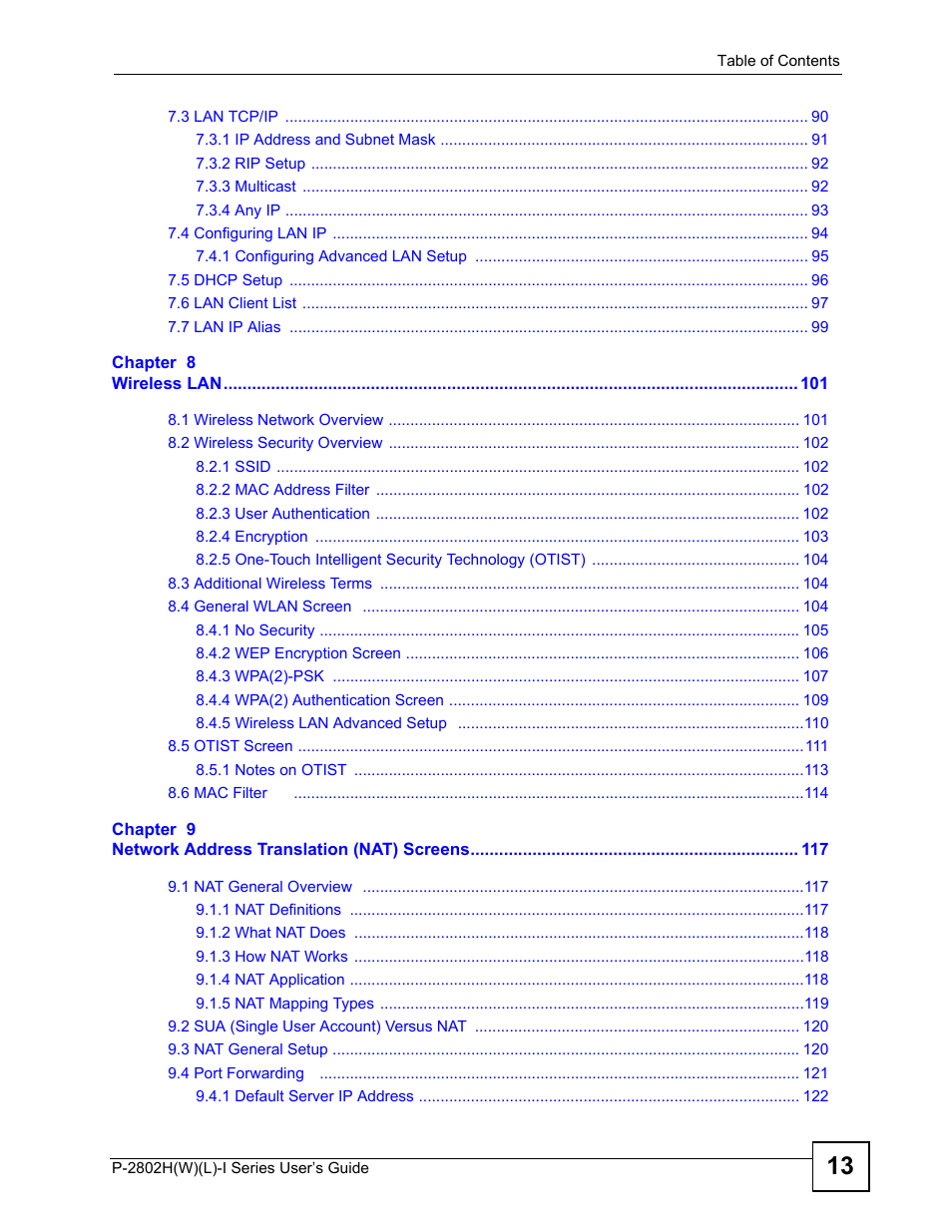 ZyXEL Communications P-2802H(W)(L)-I Series User Manual | Page 13 / 418
