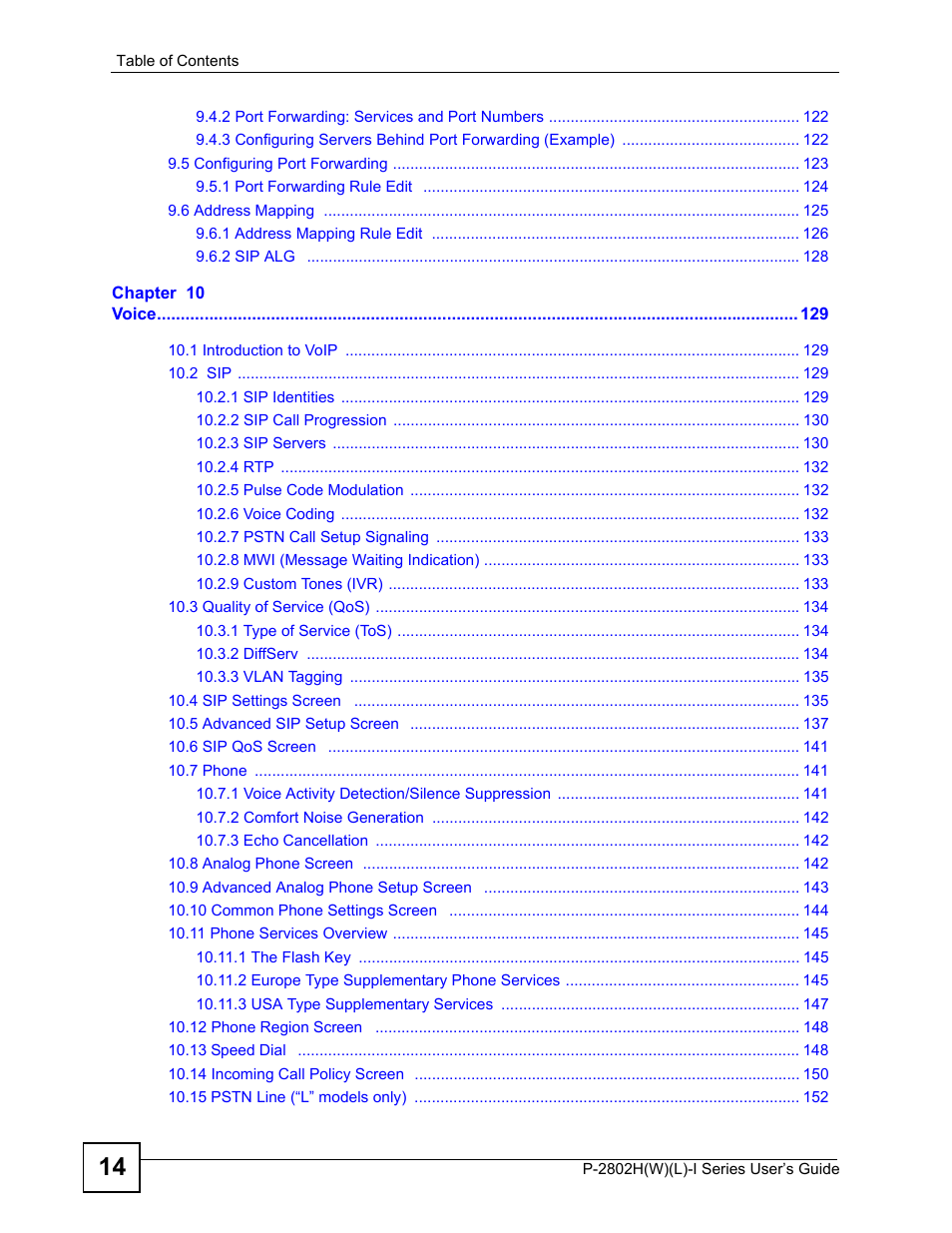 ZyXEL Communications P-2802H(W)(L)-I Series User Manual | Page 14 / 418