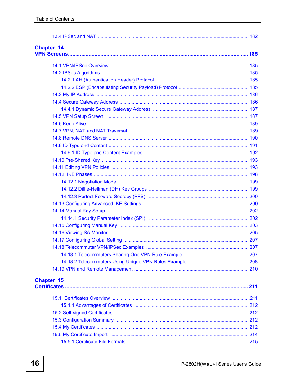 ZyXEL Communications P-2802H(W)(L)-I Series User Manual | Page 16 / 418