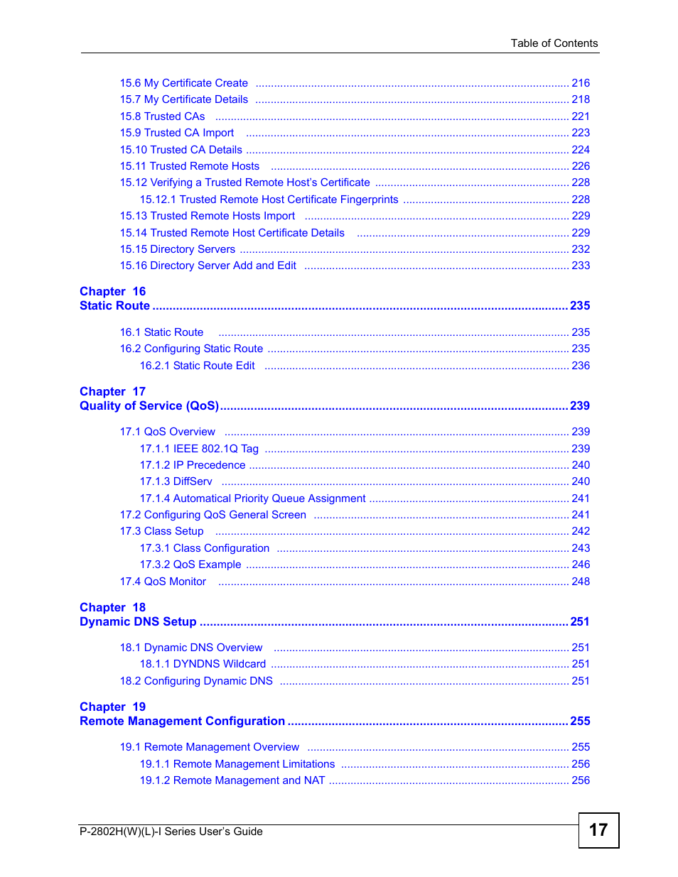 ZyXEL Communications P-2802H(W)(L)-I Series User Manual | Page 17 / 418