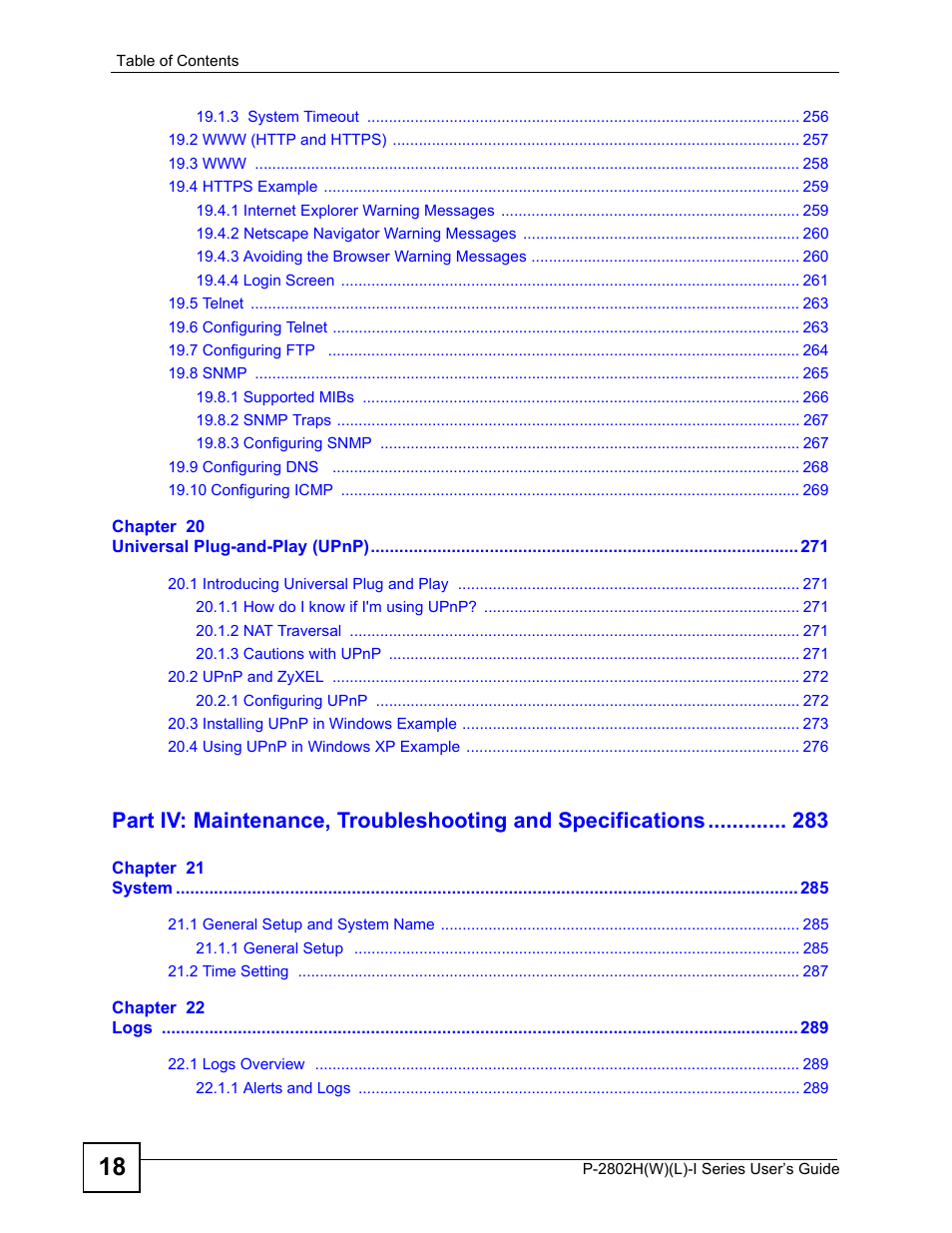 ZyXEL Communications P-2802H(W)(L)-I Series User Manual | Page 18 / 418