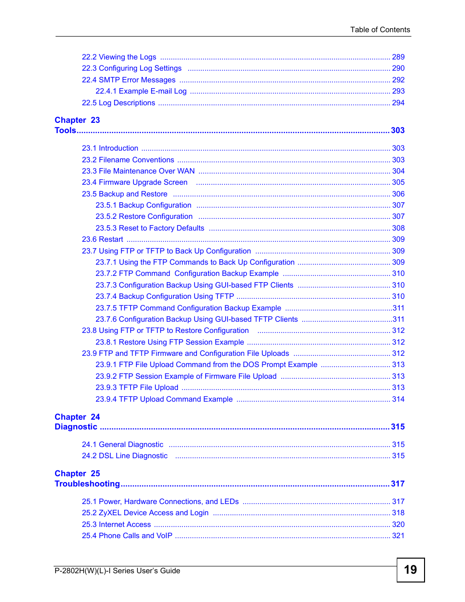 ZyXEL Communications P-2802H(W)(L)-I Series User Manual | Page 19 / 418