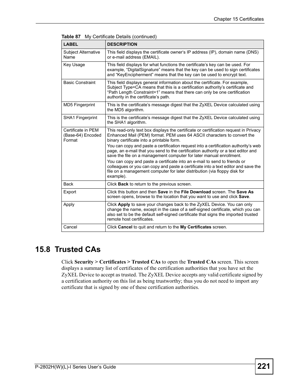 8 trusted cas | ZyXEL Communications P-2802H(W)(L)-I Series User Manual | Page 221 / 418