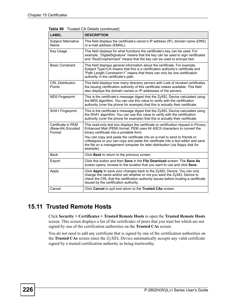 11 trusted remote hosts | ZyXEL Communications P-2802H(W)(L)-I Series User Manual | Page 226 / 418