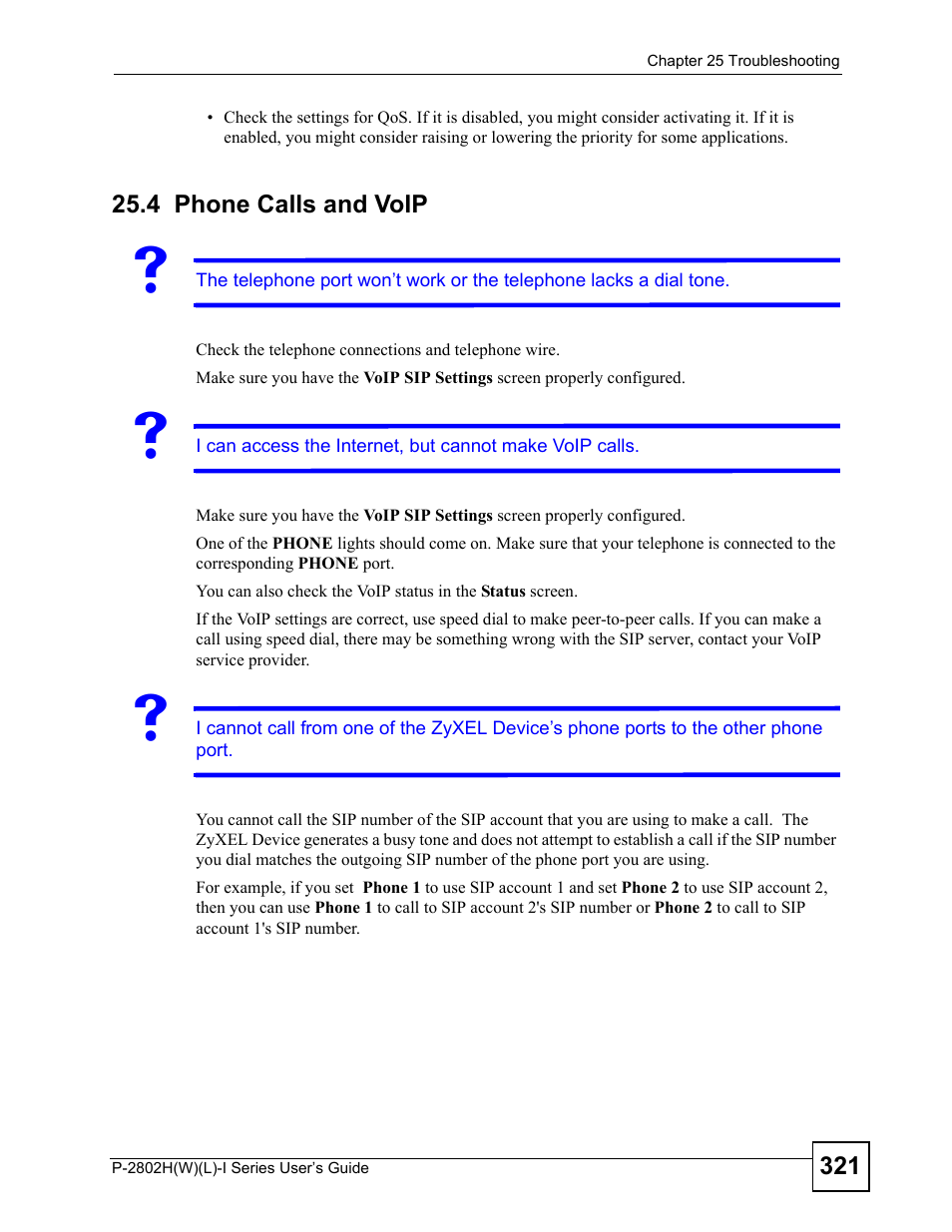 4 phone calls and voip, Phone calls and voip | ZyXEL Communications P-2802H(W)(L)-I Series User Manual | Page 321 / 418