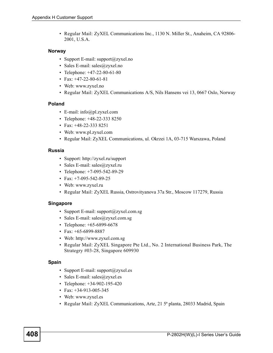 ZyXEL Communications P-2802H(W)(L)-I Series User Manual | Page 408 / 418