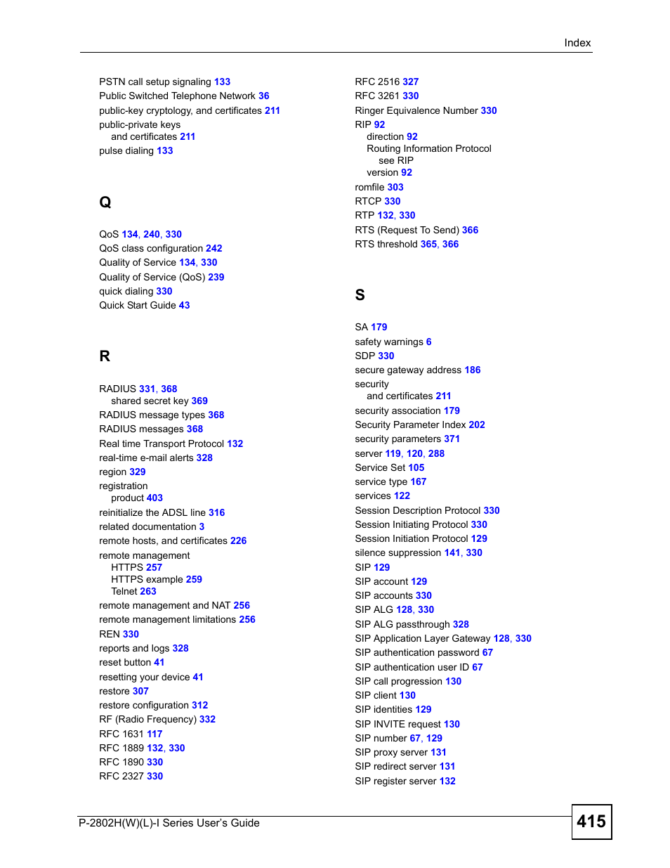 ZyXEL Communications P-2802H(W)(L)-I Series User Manual | Page 415 / 418