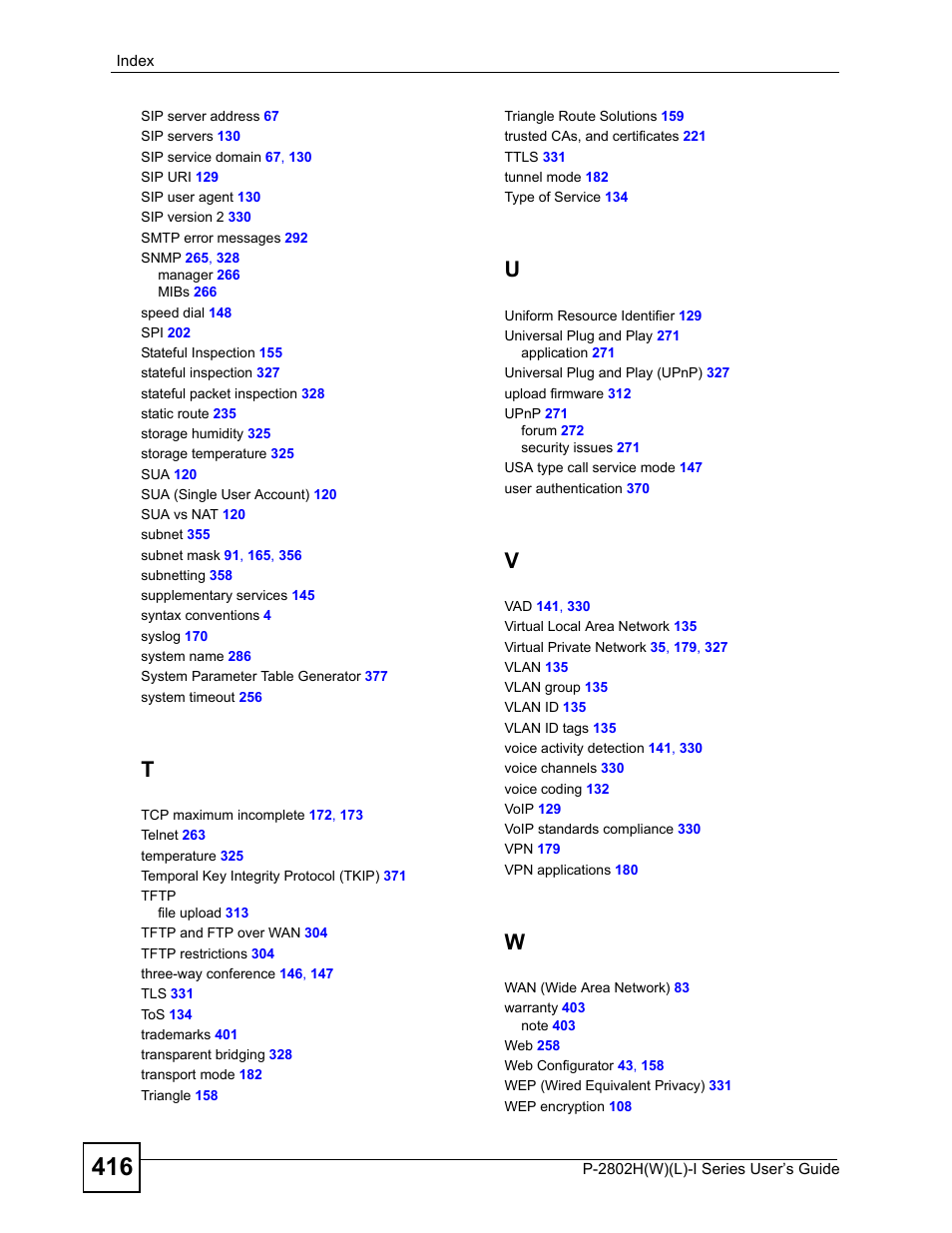 ZyXEL Communications P-2802H(W)(L)-I Series User Manual | Page 416 / 418