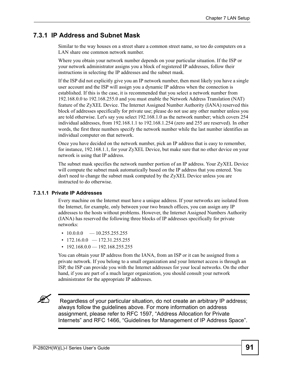 1 ip address and subnet mask | ZyXEL Communications P-2802H(W)(L)-I Series User Manual | Page 91 / 418