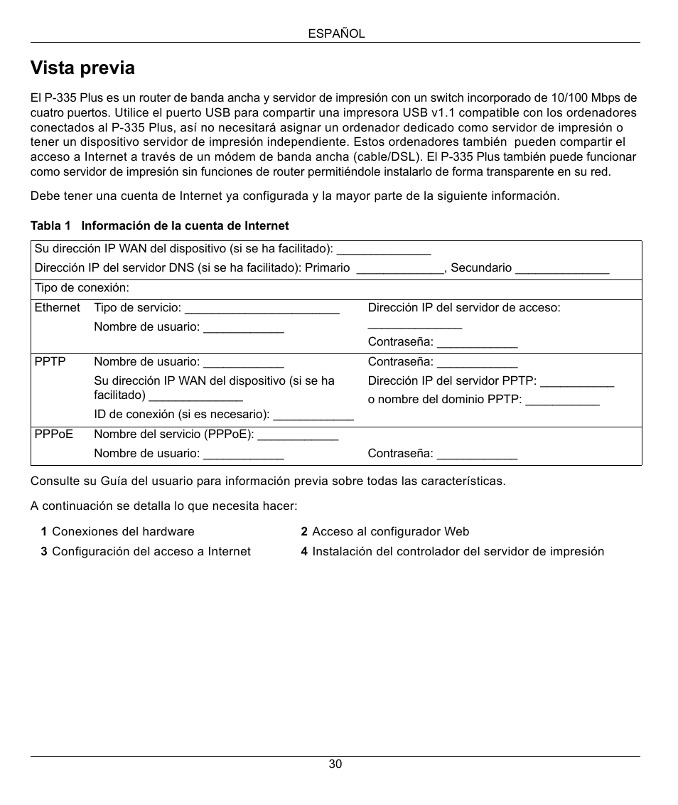 Español, Vista previa | ZyXEL Communications P-335 Plus User Manual | Page 30 / 95