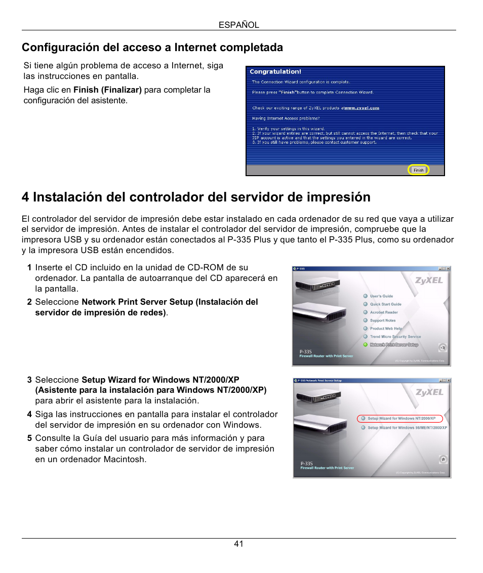 Configuración del acceso a internet completada | ZyXEL Communications P-335 Plus User Manual | Page 41 / 95