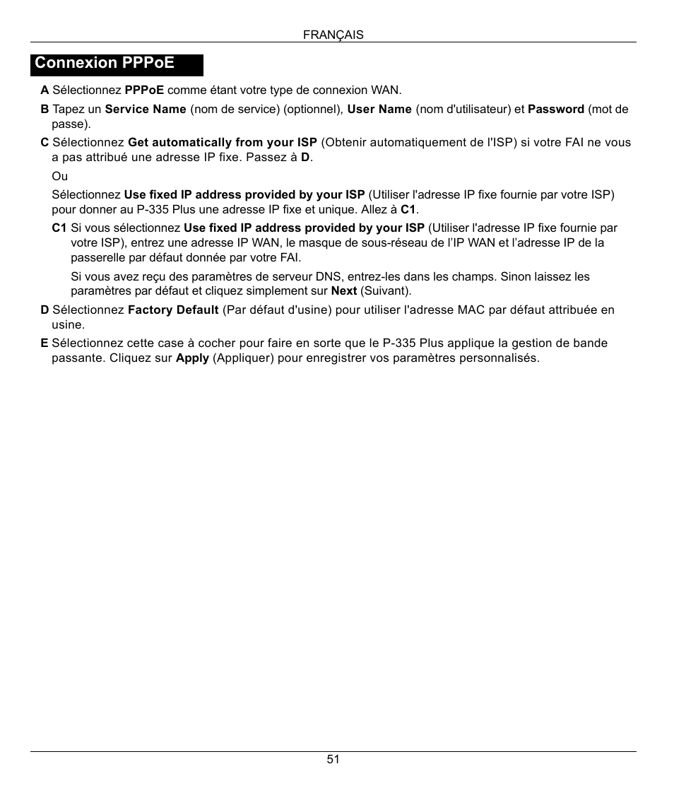 Connexion pppoe | ZyXEL Communications P-335 Plus User Manual | Page 51 / 95