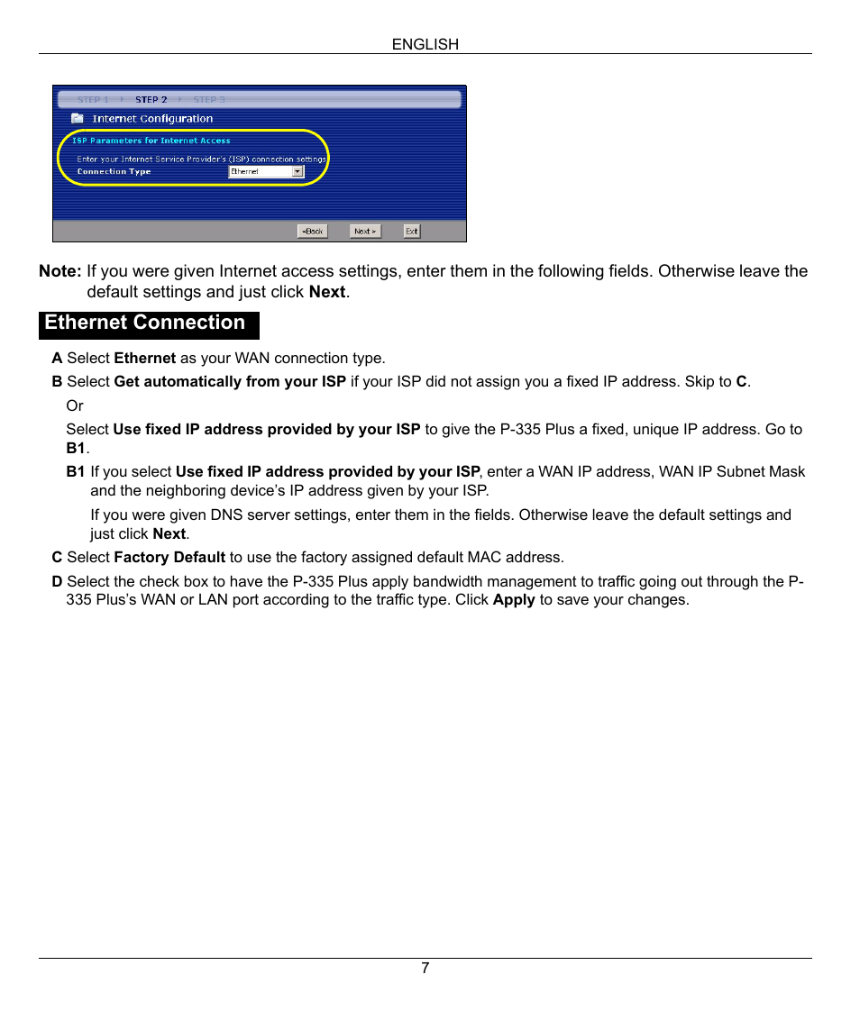 Ethernet connection | ZyXEL Communications P-335 Plus User Manual | Page 7 / 95