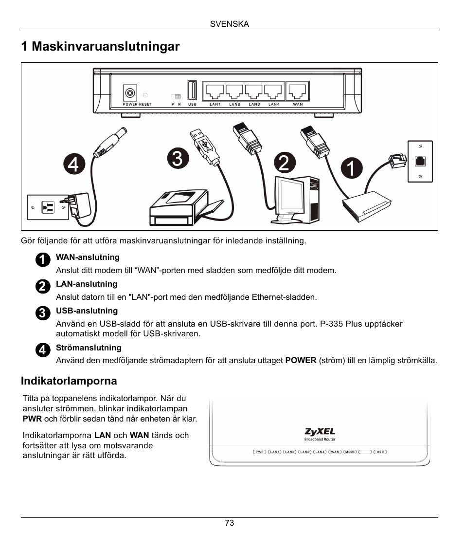 1 maskinvaruanslutningar | ZyXEL Communications P-335 Plus User Manual | Page 73 / 95