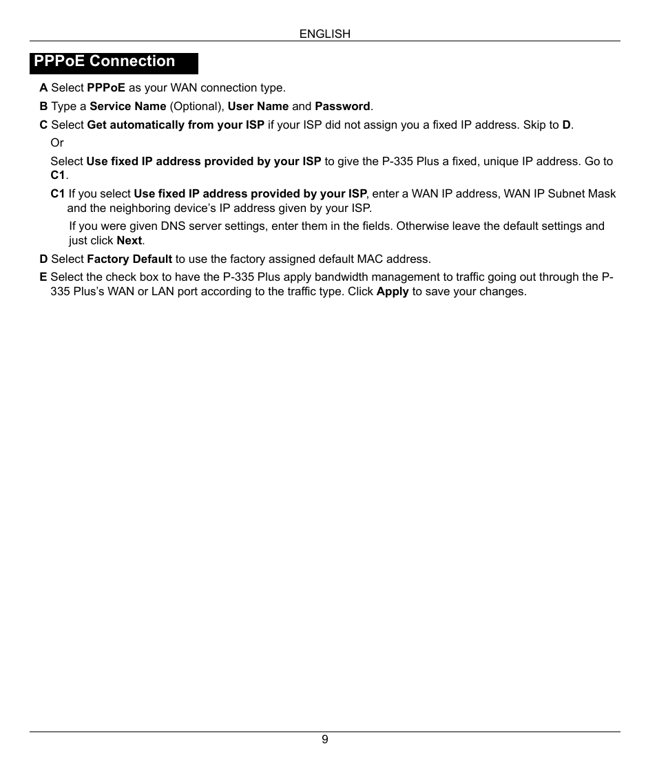Pppoe connection | ZyXEL Communications P-335 Plus User Manual | Page 9 / 95